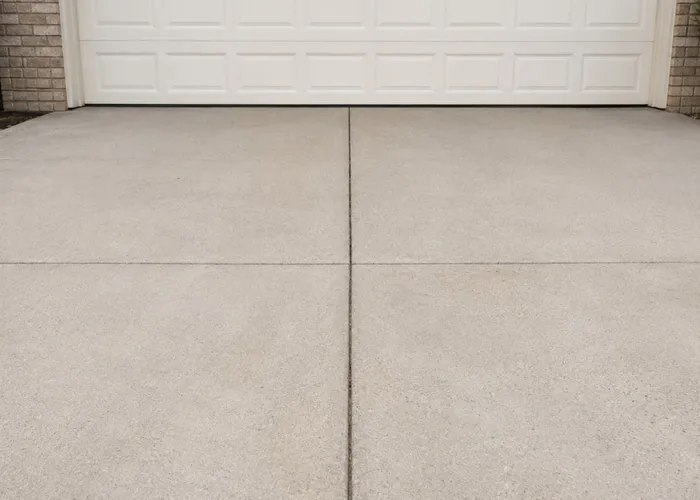 A freshly pressure washed concrete driveway with an even, bright surface